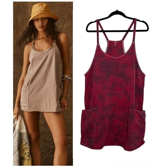 free people Dresses & Skirts - NEW Free People Movement Hot Shot Mini Dress Custom Tie Dye Red & Charcoal SZ M